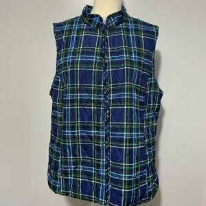 Croft And Barrow Green Blue Black Plaid Quilted Vest Size XXL